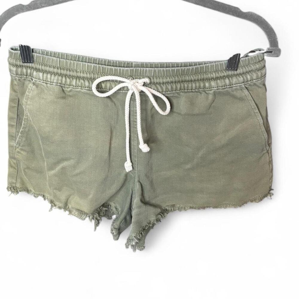 Aerie Olive Green Drawstring Twill Cutoff Shorts - Frayed Raw Hem - Size S